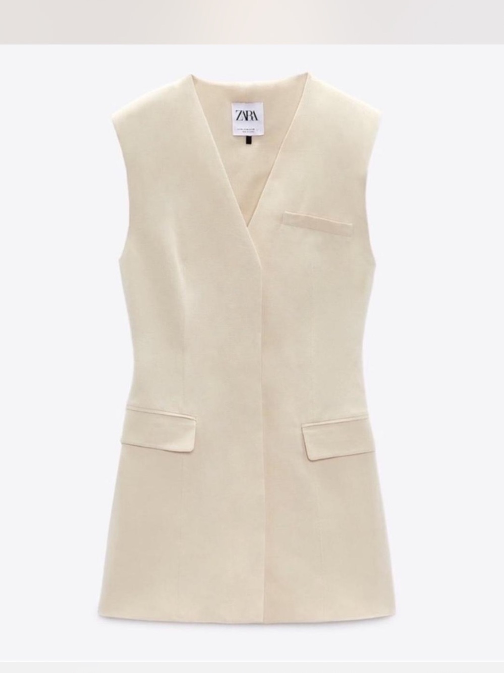 Zara Cream Sleeveless V-Neck Shift mini Dress/top